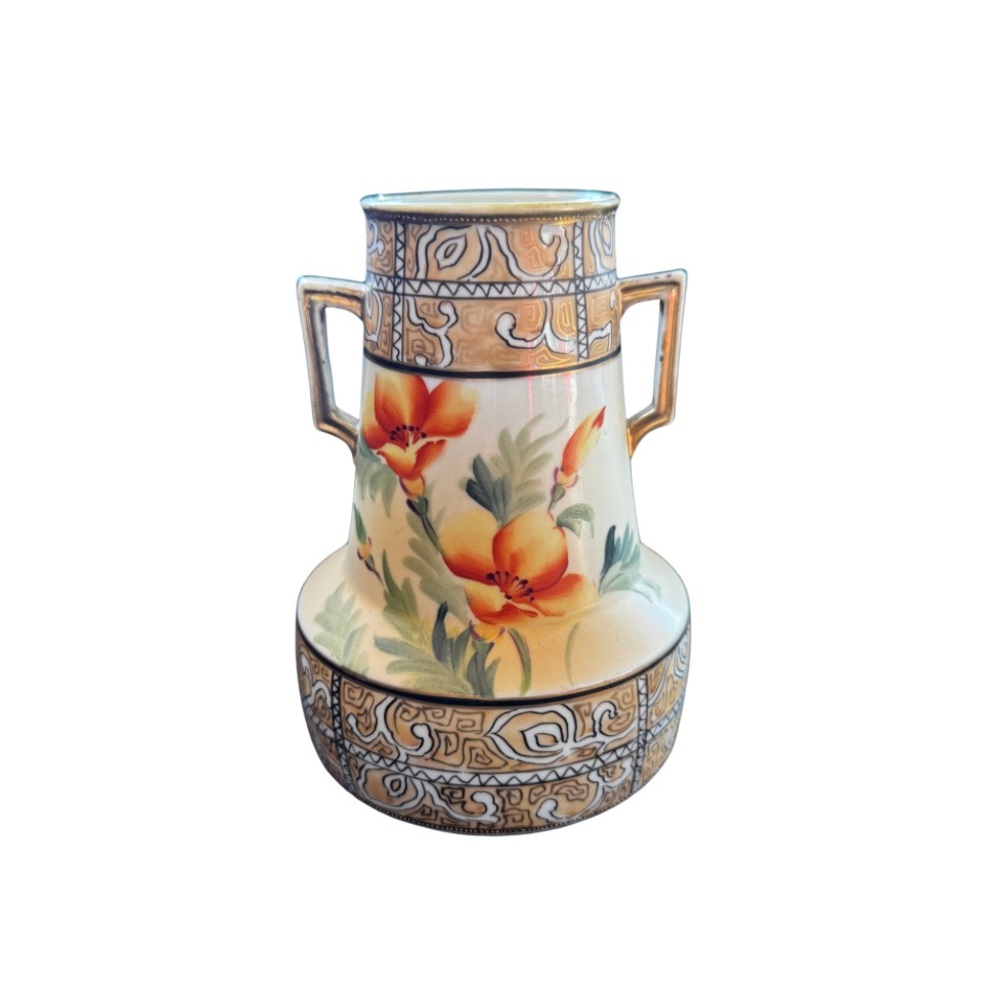 Antique Nippon Handpainted Yellow Poppies Flower Vase Porcelain Vintage True Vtg